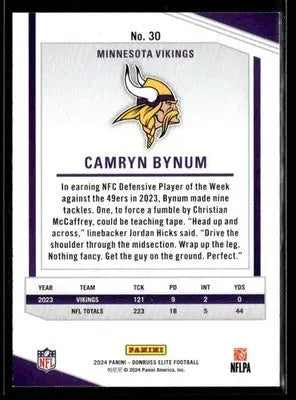 2024 Donruss Elite Camryn Bynum #30 Minnesota Vikings - Football Card Single