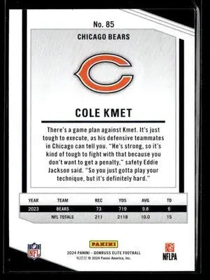 2024 Donruss Elite Cole Kmet #85 Maroon SN #/249 Chicago Bears