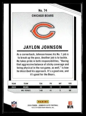 2024 Donruss Elite Jaylon Johnson #74 Chicago Bears