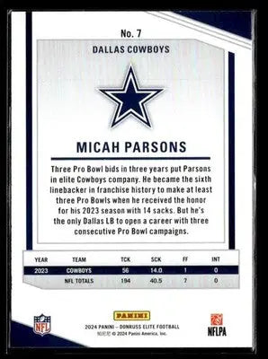 2024 Donruss Elite Micah Parsons #7 Dallas Cowboys - Football Card Single