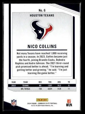 2024 Donruss Elite Nico Collins #6 Houston Texans