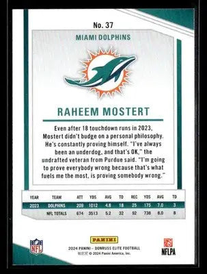 2024 Donruss Elite Raheem Mostert #37 Miami Dolphins - Football Card Single