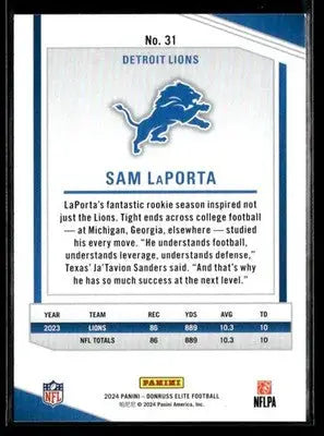 2024 Donruss Elite Sam LaPorta #31 Detroit Lions