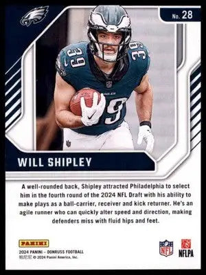 2024 Donruss - Elite Series Rookies Will Shipley 28 Philadelphia Eagles - Football Card Single