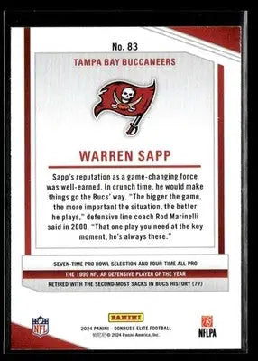 2024 Donruss Elite Warren Sapp #83 Tampa Bay Buccaneers - Football Card Single