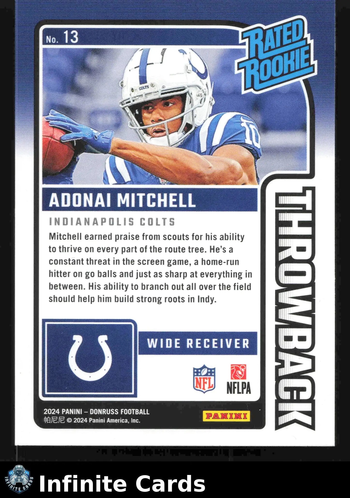 2024 Donruss Football ADONAI MITCHELL #13 Throwback Indianapolis Colts RC - Football Card Single