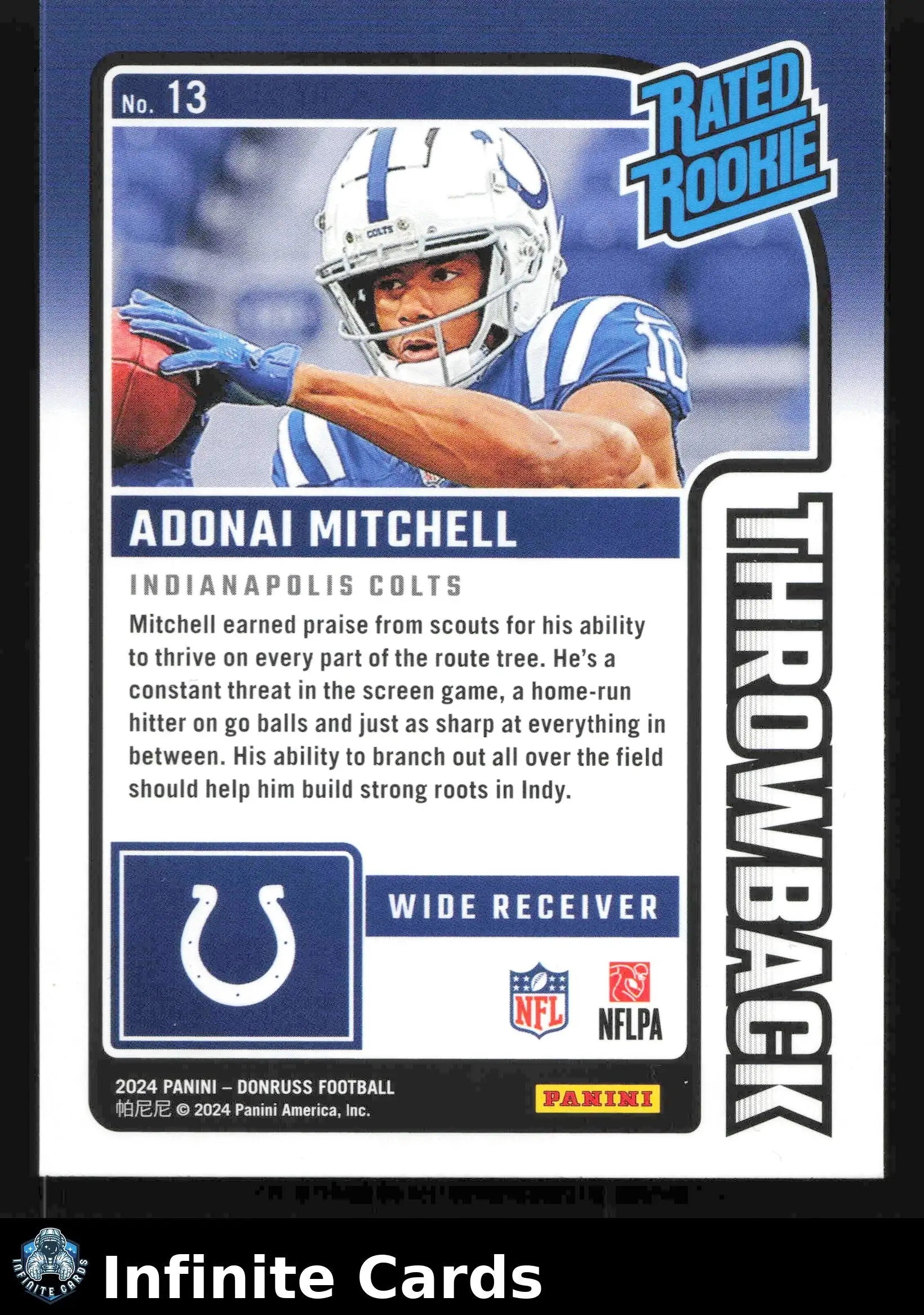 2024 Donruss Football ADONAI MITCHELL #13 Throwback Indianapolis Colts RC - Football Card Single