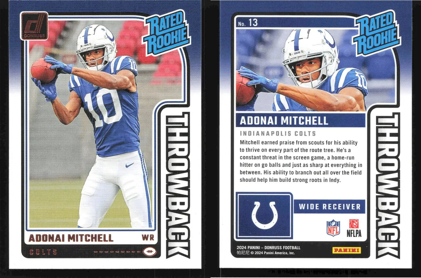 2024 Donruss Football ADONAI MITCHELL #13 Throwback Indianapolis Colts RC - Football Card Single