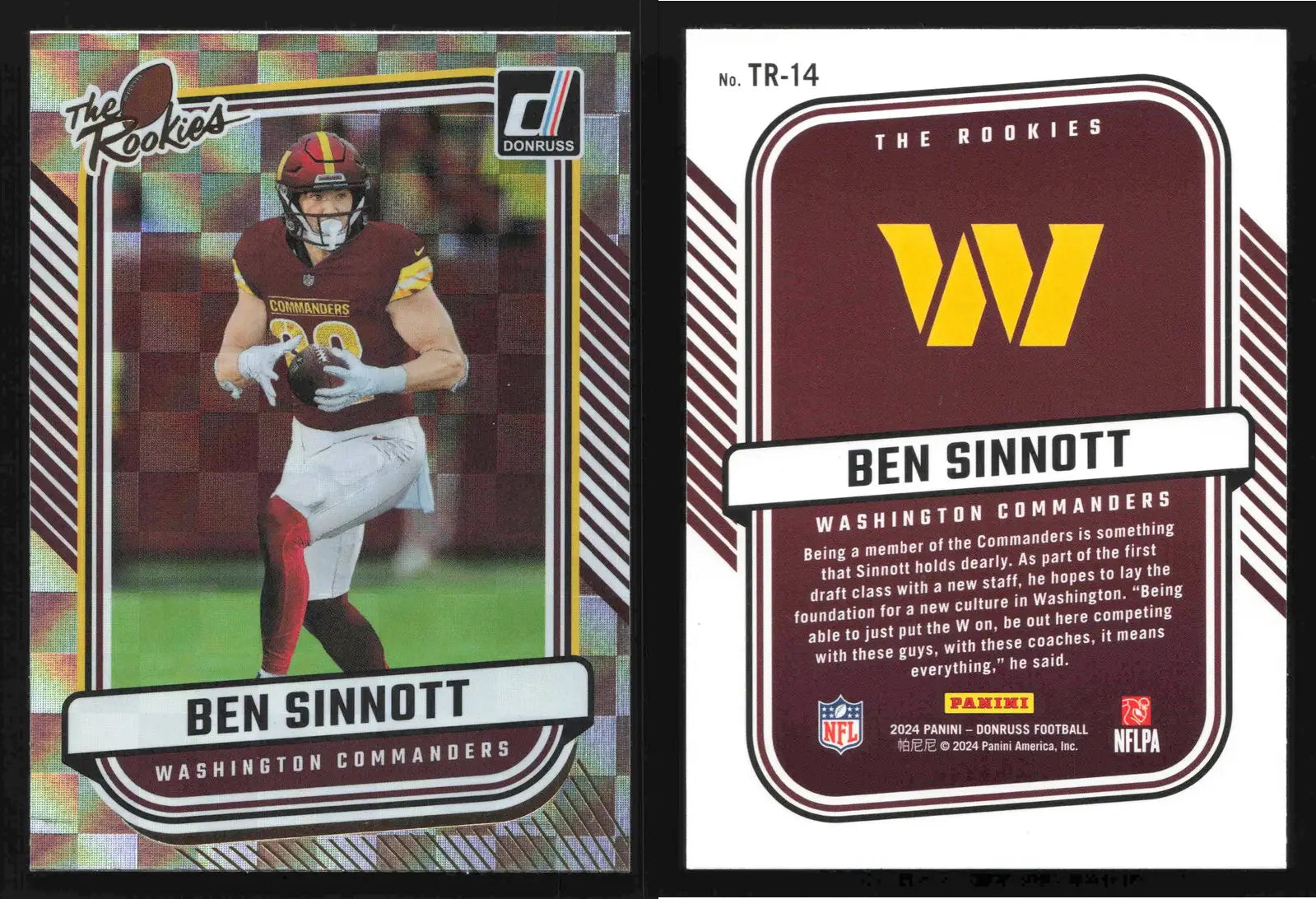 2024 Donruss Football BEN SINNOTT #TR-14 The Rookies Washington Commanders RC - Football Card Single