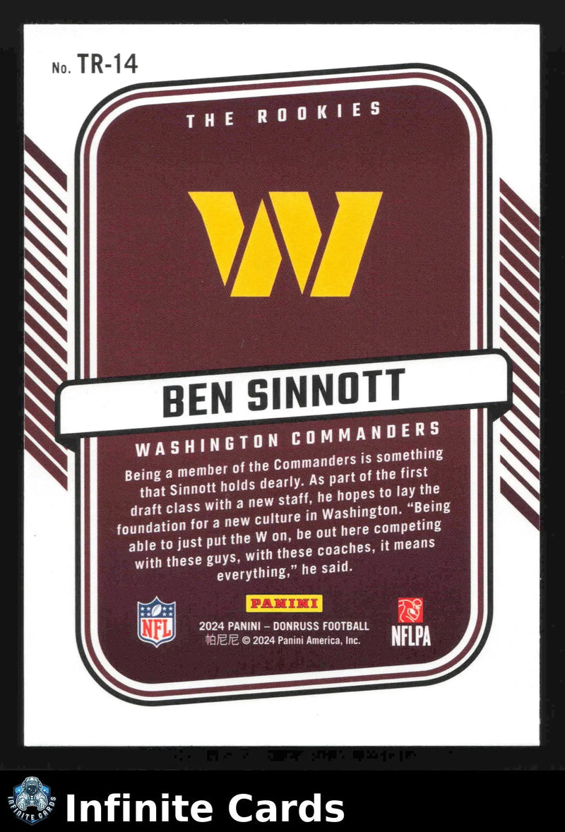 2024 Donruss Football BEN SINNOTT #TR-14 The Rookies Washington Commanders RC - Football Card Single