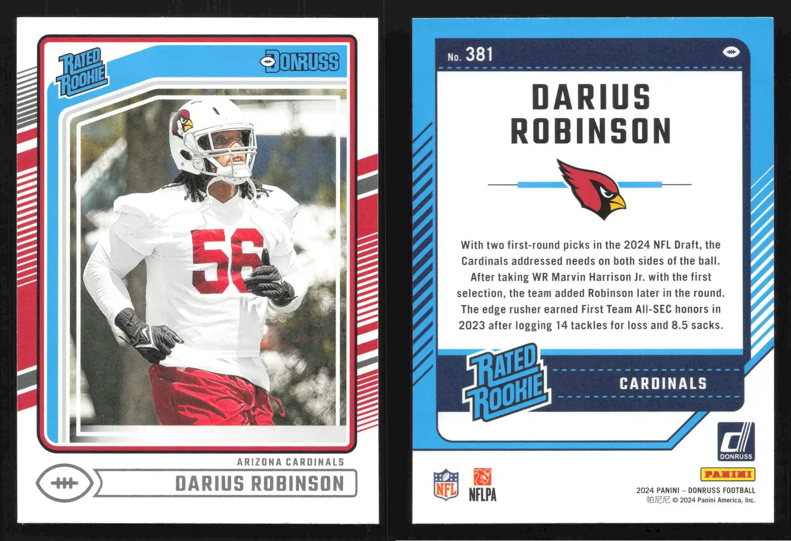 2024 Donruss Football DARIUS ROBINSON #381 Arizona Cardinals RC - Football Card Single