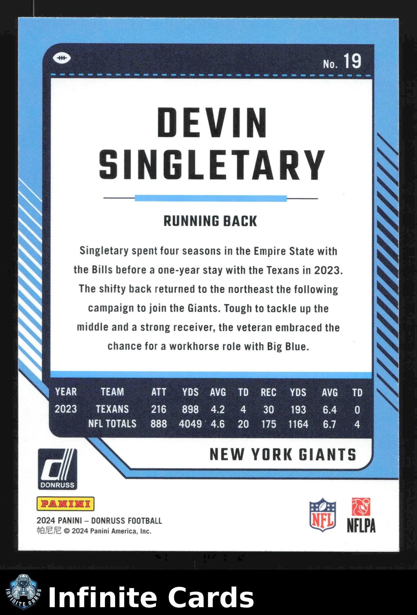 2024 Donruss Football DEVIN SINGLETARY #19 New York Giants - Football Card Single