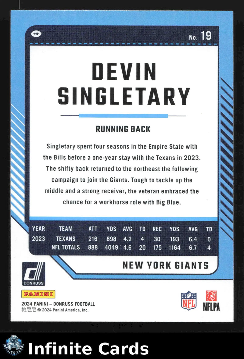 2024 Donruss Football DEVIN SINGLETARY #19 New York Giants - Football Card Single