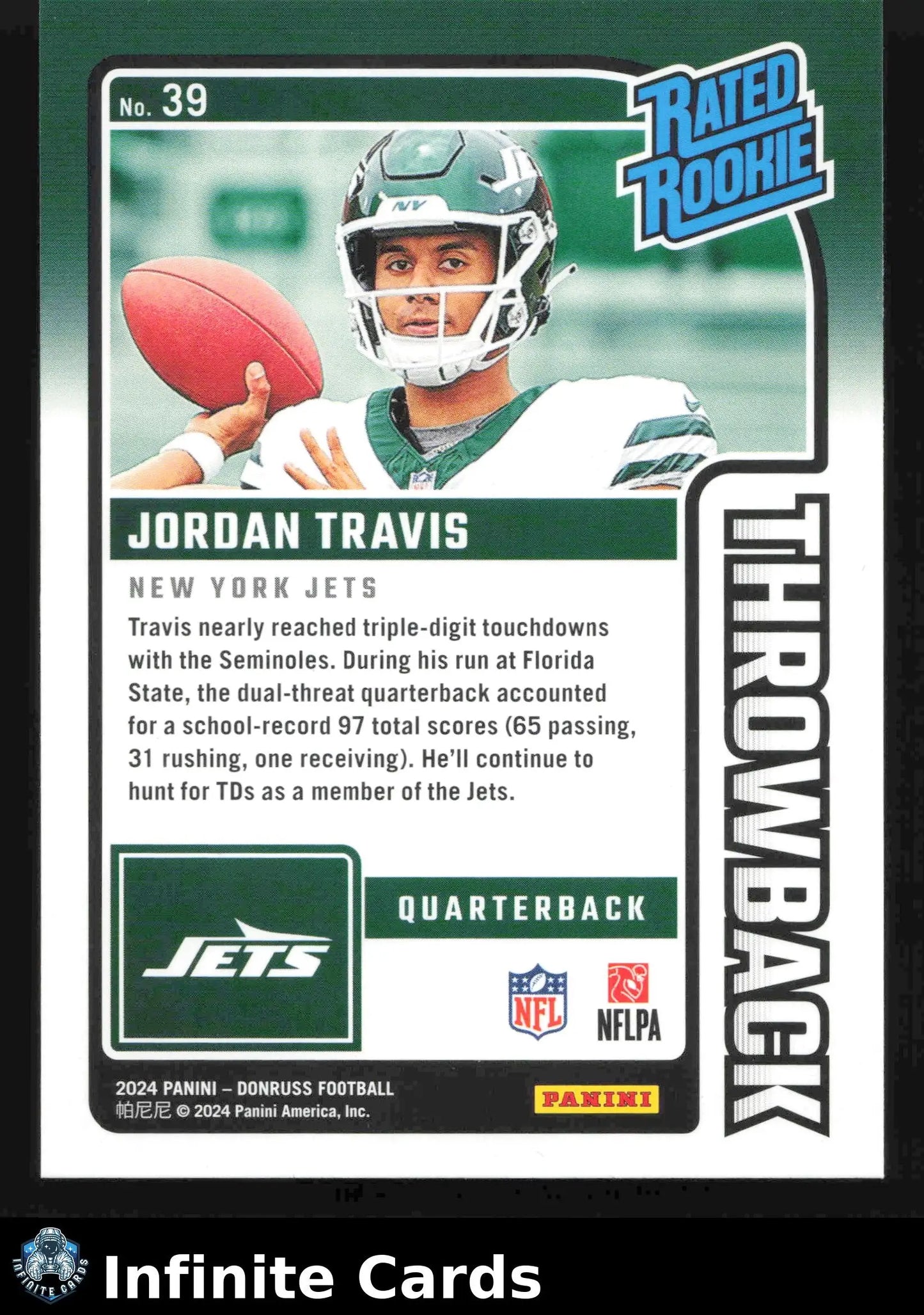 2024 Donruss Football JORDAN TRAVIS #39 Throwback New York Jets RC - Football Card Single
