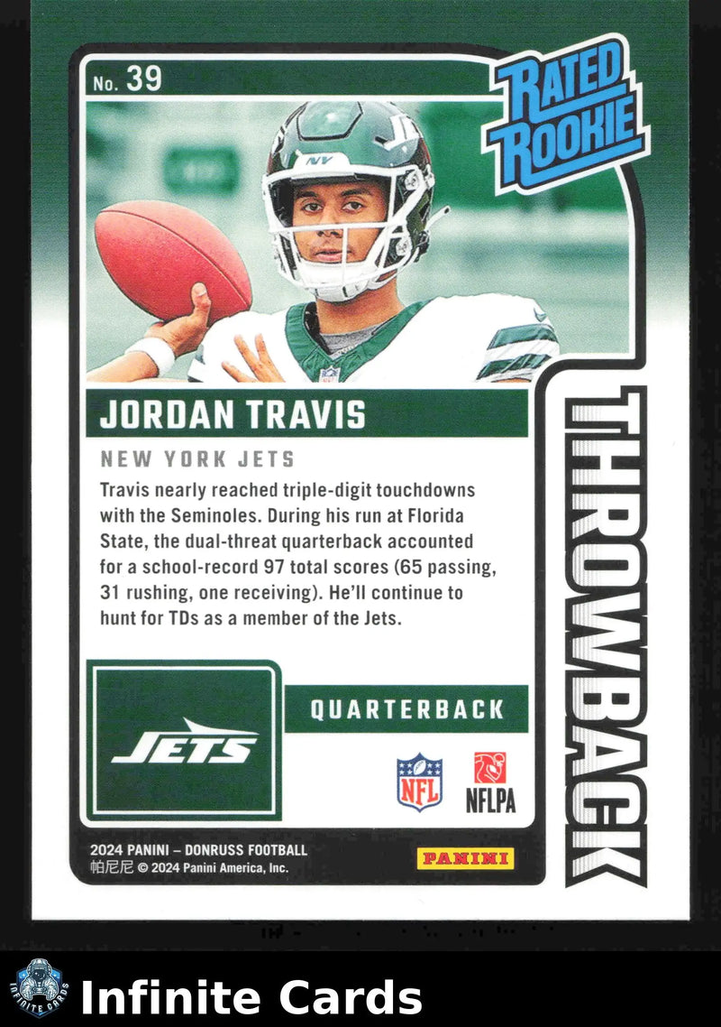 2024 Donruss Football JORDAN TRAVIS #39 Throwback New York Jets RC - Football Card Single