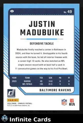 2024 Donruss Football JUSTIN MADUBUIKE #49 [Base] Baltimore Ravens - Football Card Single