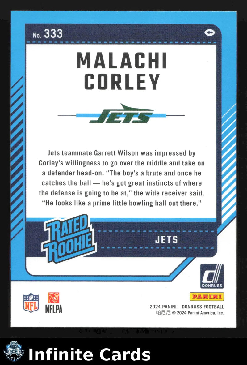 2024 Donruss Football MALACHI CORLEY #333 New York Jets RC - Football Card Single