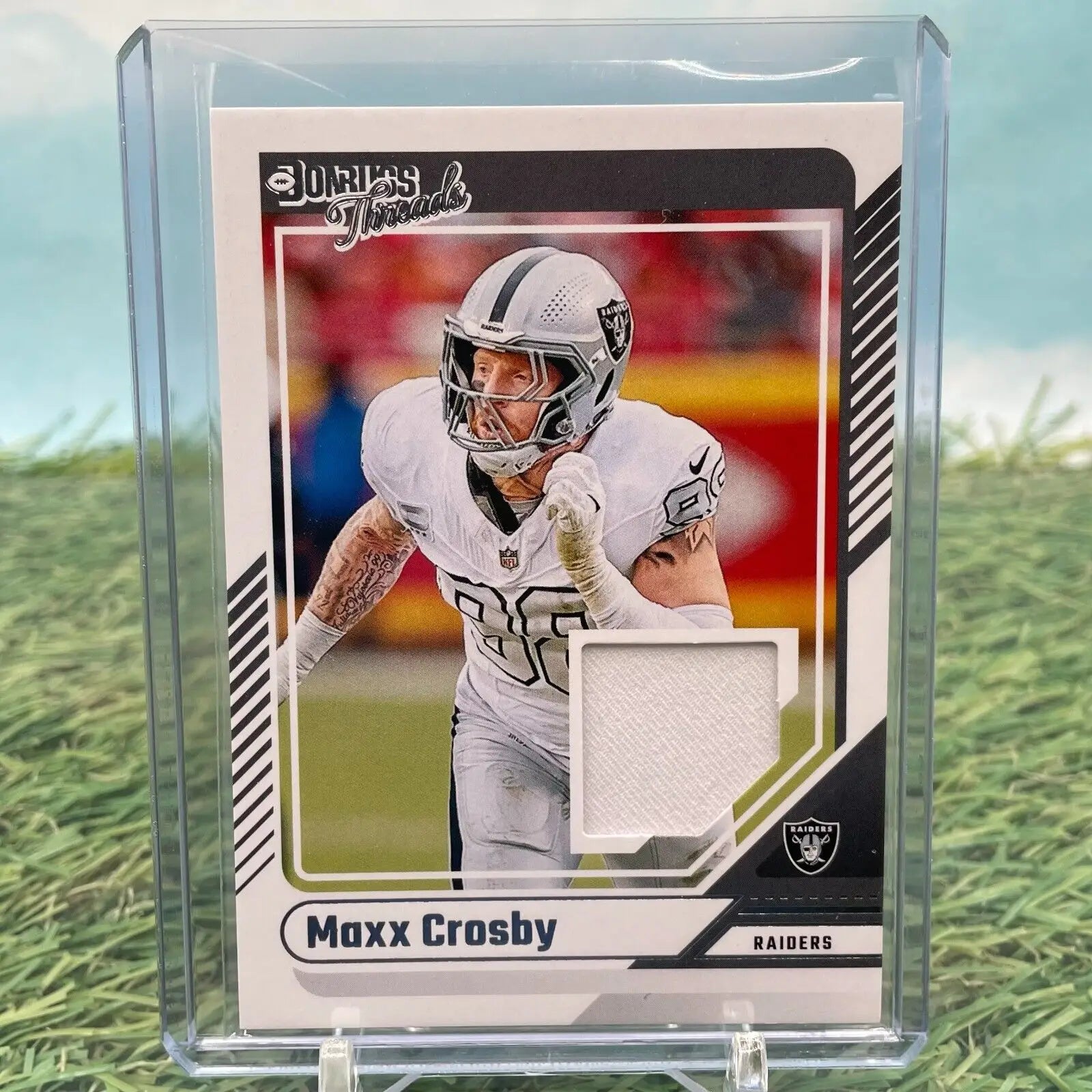 2024 Donruss Football Maxx Crosby Relic card featuring rare white patch design
