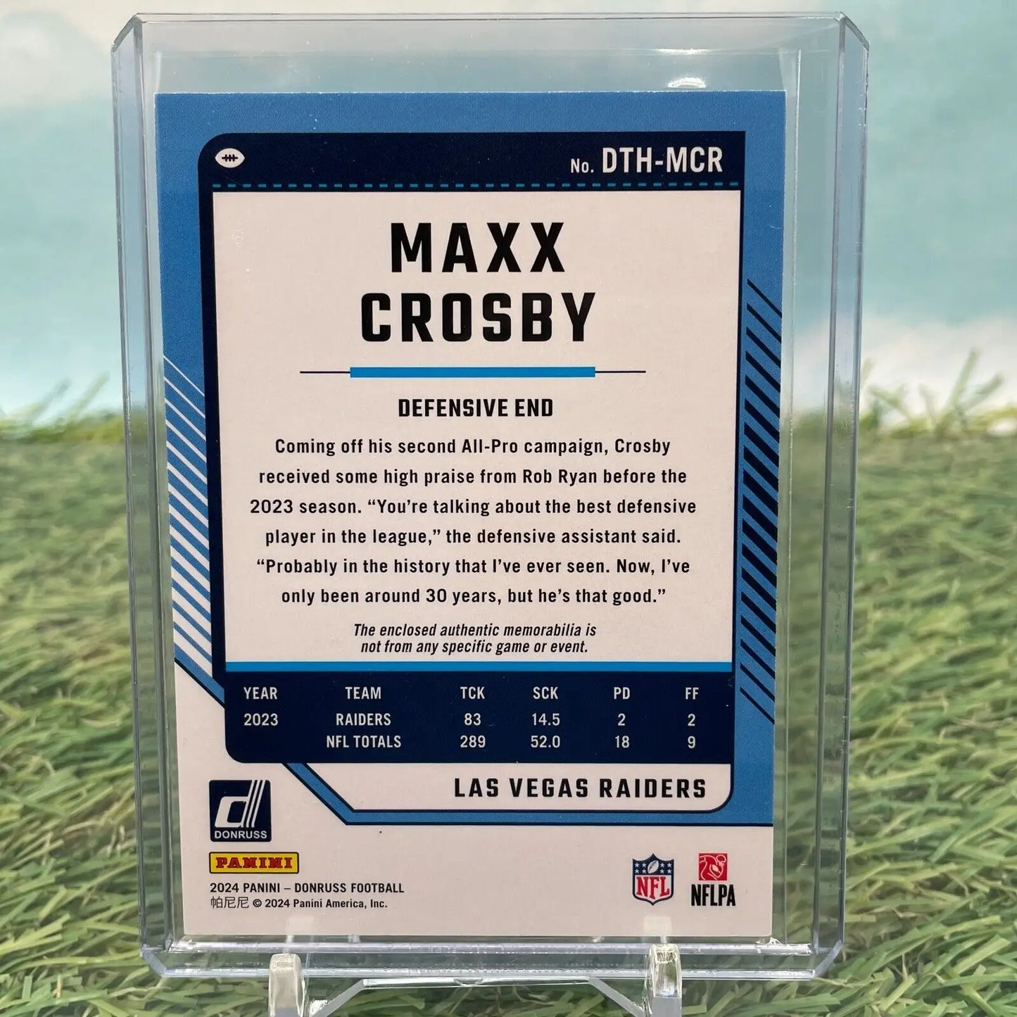 2024 Donruss Football Maxx Crosby Relic card featuring rare white patch design