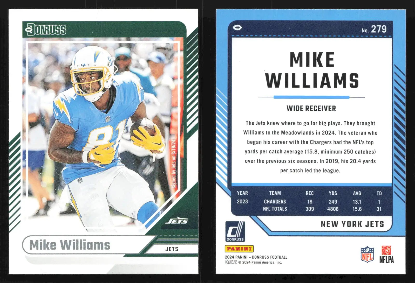 2024 Donruss Football MIKE WILLIAMS #279 New York Jets - Football Card Single