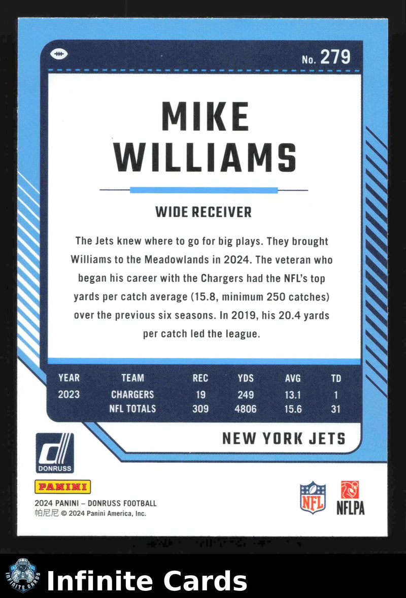 2024 Donruss Football MIKE WILLIAMS #279 New York Jets - Football Card Single