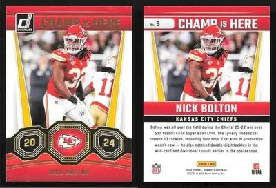 2024 Donruss Football NICK BOLTON #9 Champ is Here Kansas City Chiefs - Football Card Single
