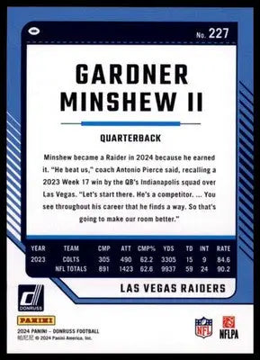 2024 Donruss Gardner Minshew II 227 Las Vegas Raiders - Football Card Single