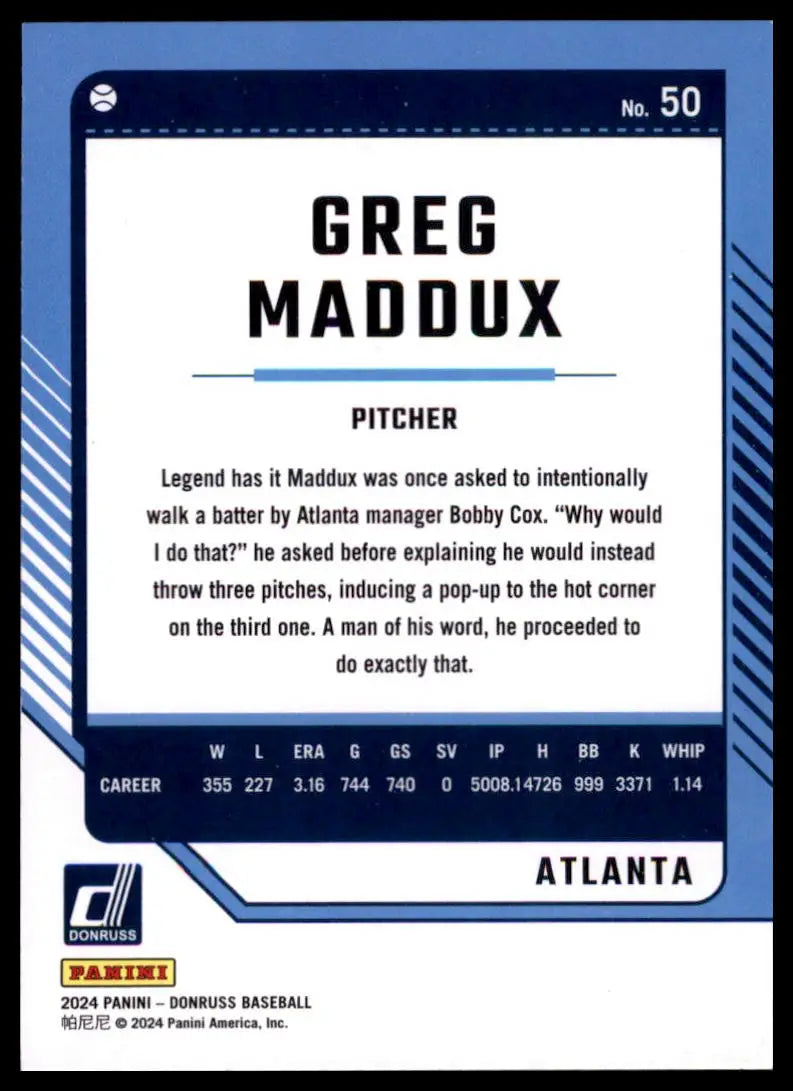 2024 Donruss - Holo Greg Maddux 50 Atlanta Braves Baseball NM - Baseball Card Single