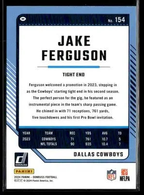 2024 Donruss Jake Ferguson #154 Dallas Cowboys