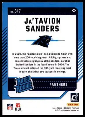 2024 Donruss Ja’Tavion Sanders RC 317 Carolina Panthers - Football Card Single