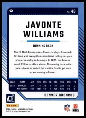 2024 Donruss Javonte Williams 48 Denver Broncos - Football Card Single