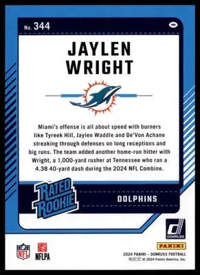 2024 Donruss Jaylen Wright RC 344 Miami Dolphins - Football Card Single