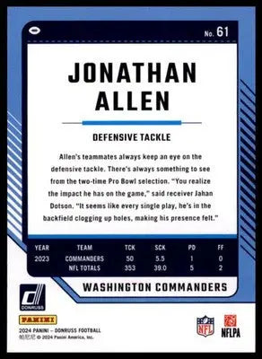 2024 Donruss Jonathan Allen 61 Washington Commanders - Football Card Single