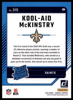 2024 Donruss Kool-Aid McKinstry RC 315 New Orleans Saints - Football Card Single