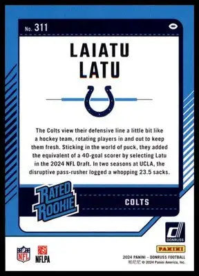 2024 Donruss Laiatu Latu RC 311 Indianapolis Colts - Football Card Single
