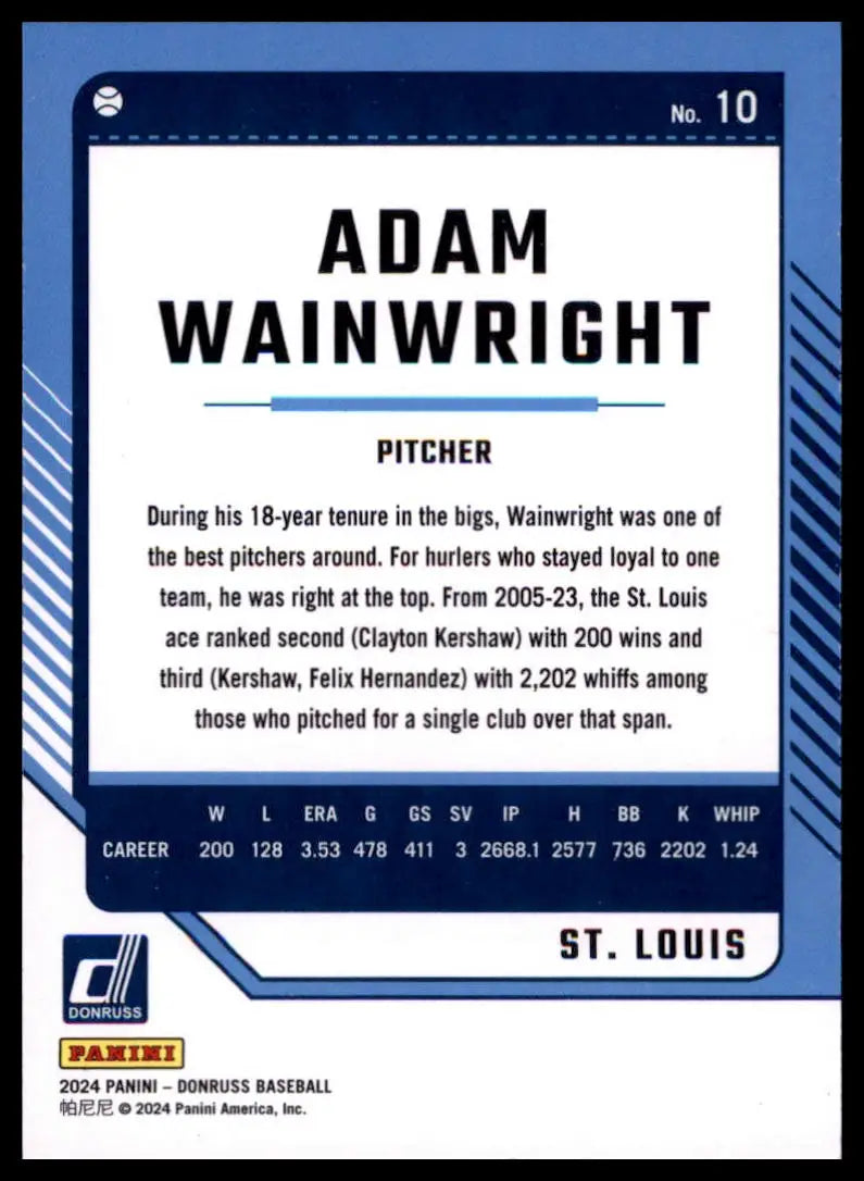2024 Donruss - Laser Adam Wainwright 10 St. Louis Cardinals NM - Baseball Card Single