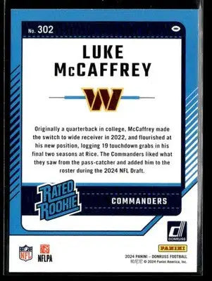 2024 Donruss Luke McCaffrey #302 RC Washington Commanders