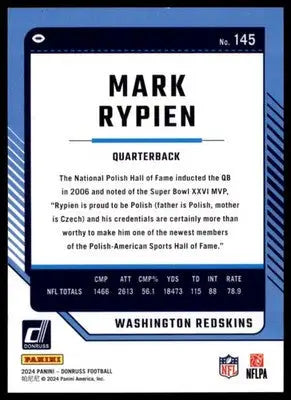 2024 Donruss Mark Rypien 145 Washington Redskins - Football Card Single