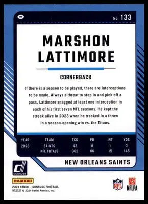 2024 Donruss Marshon Lattimore 133 New Orleans Saints - Football Card Single