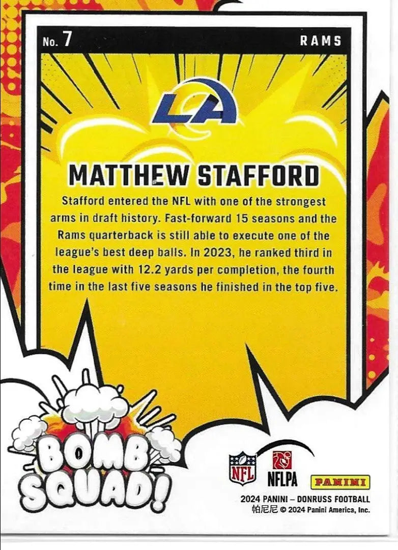 2024 Donruss MATTHEW STAFFORD Bomb Squad! #7 Los Angeles Rams 1104 - Trading Card Singles
