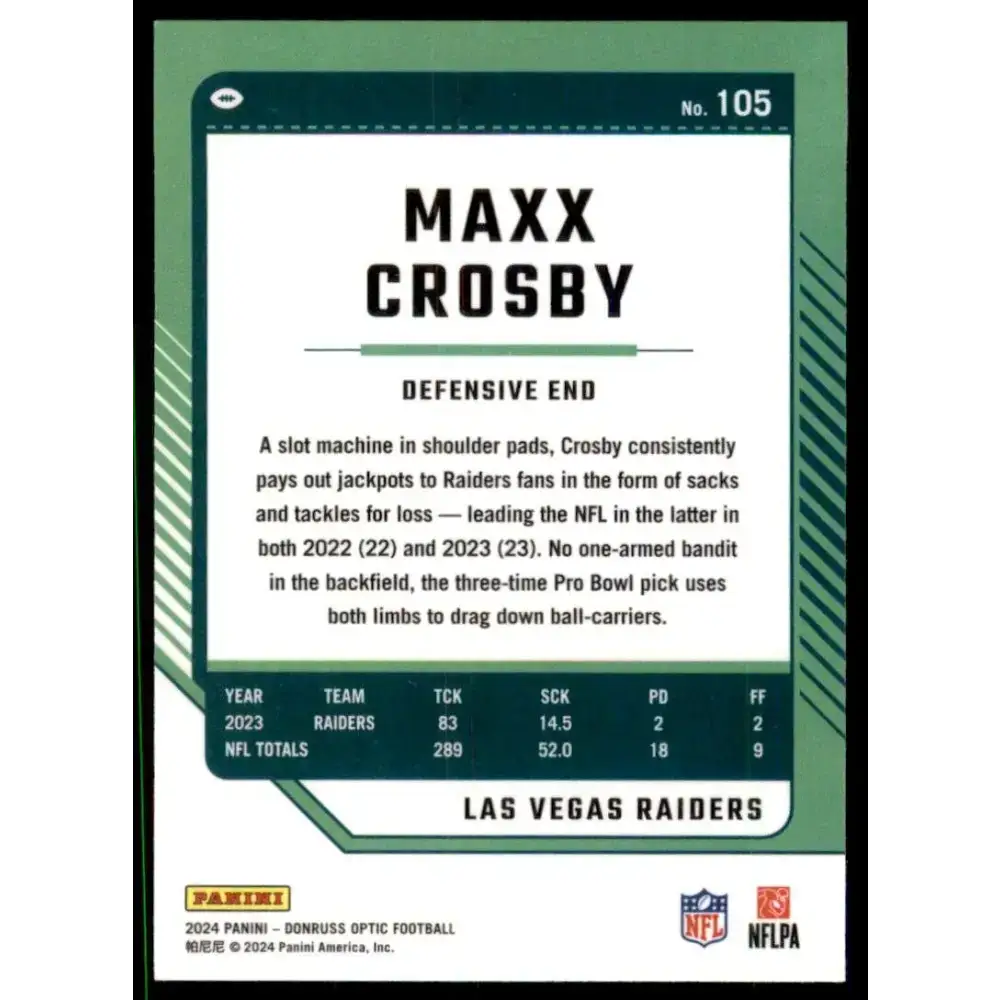 2024 Donruss Optic #105 Maxx Crosby NM-MT Las Vegas Raiders Football Card - Football Card Single