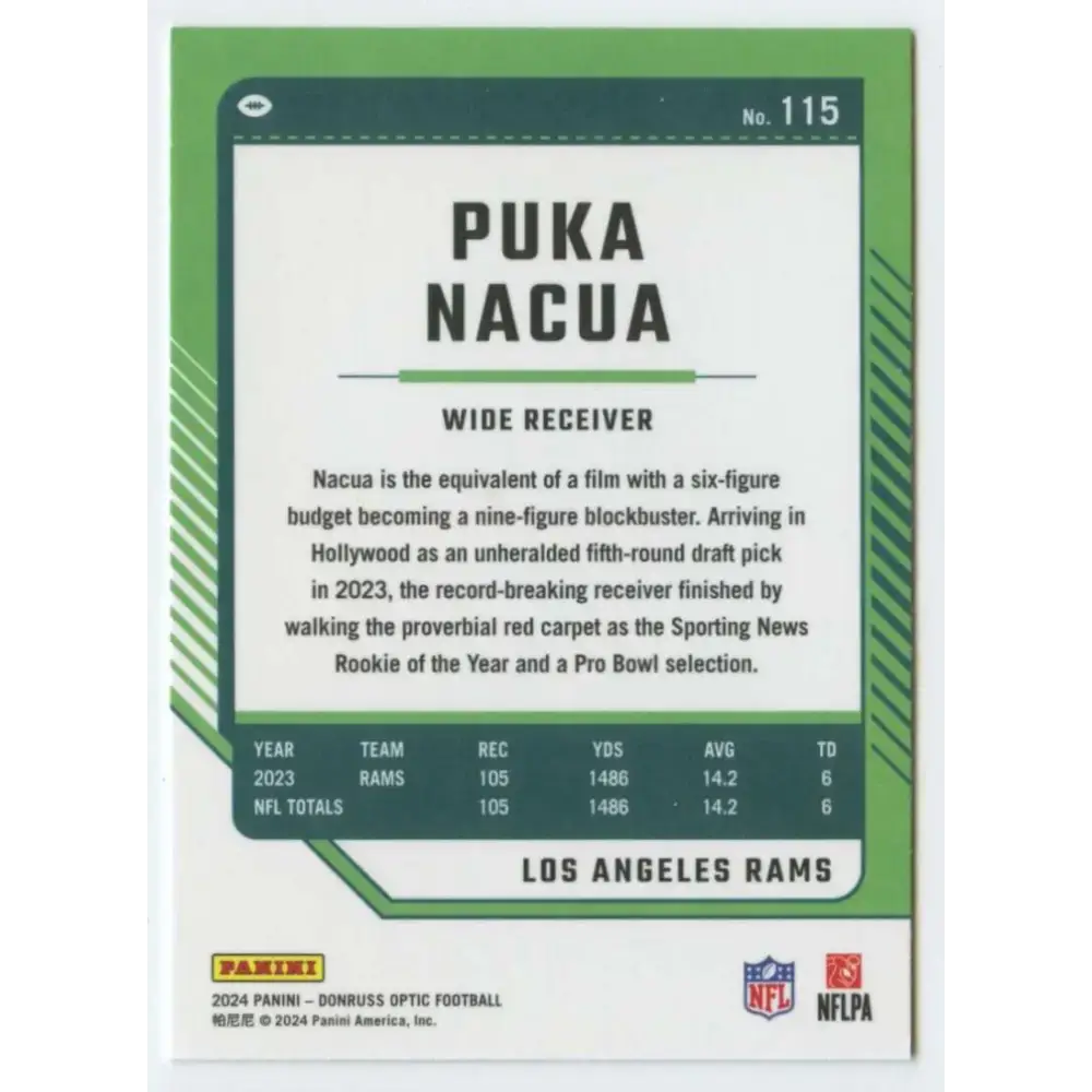 2024 Donruss Optic #115 Puka Nacua NM-MT Los Angeles Rams Football Card - Football Card Single