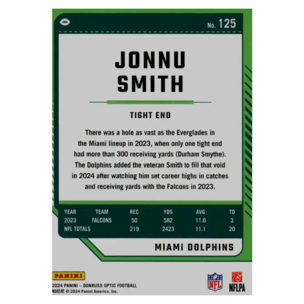 2024 Donruss Optic #125 Jonnu Smith NM-MT Miami Dolphins Football Card - Football Card Single