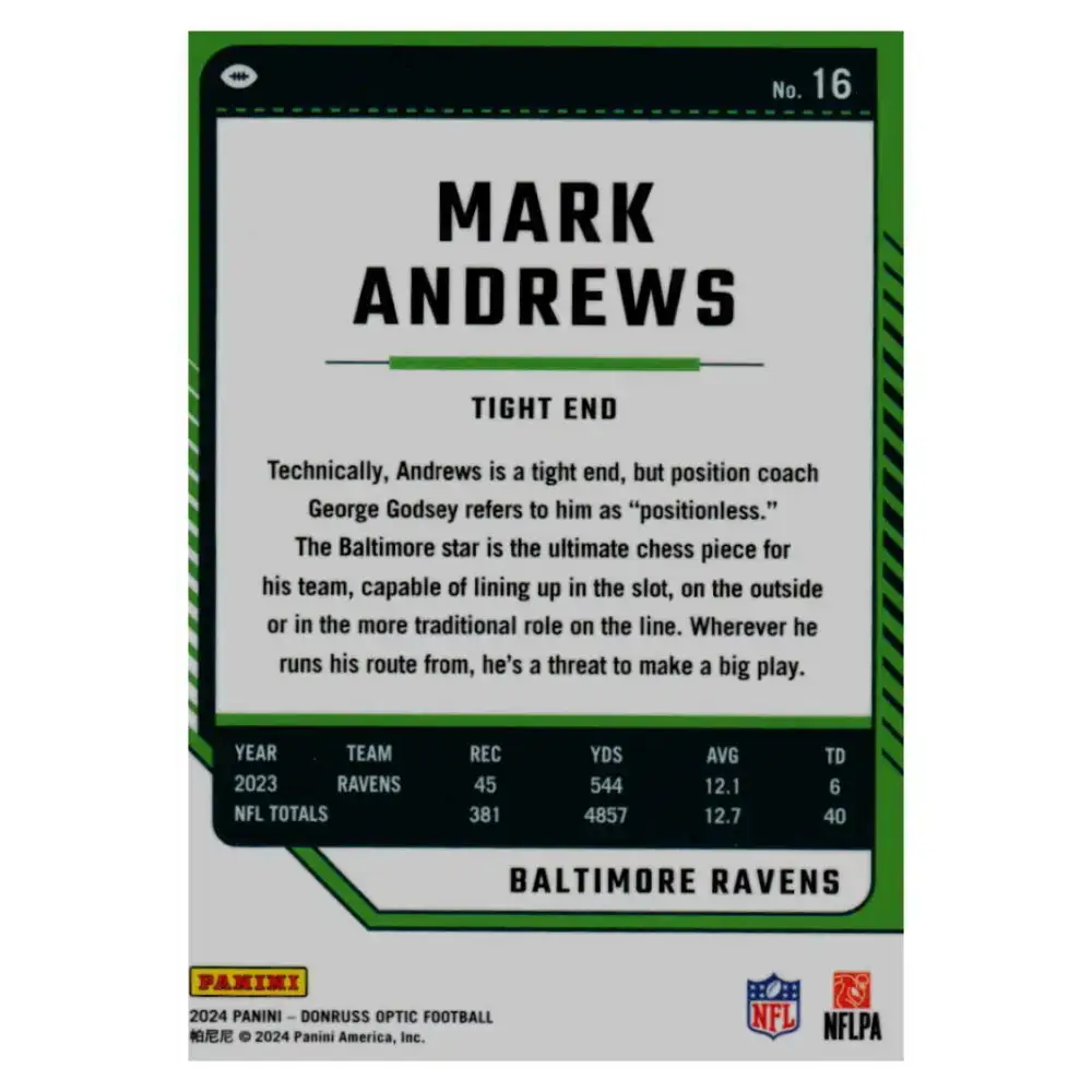 2024 Donruss Optic #16 Mark Andrews NM-MT Baltimore Ravens Football Card - Football Card Single