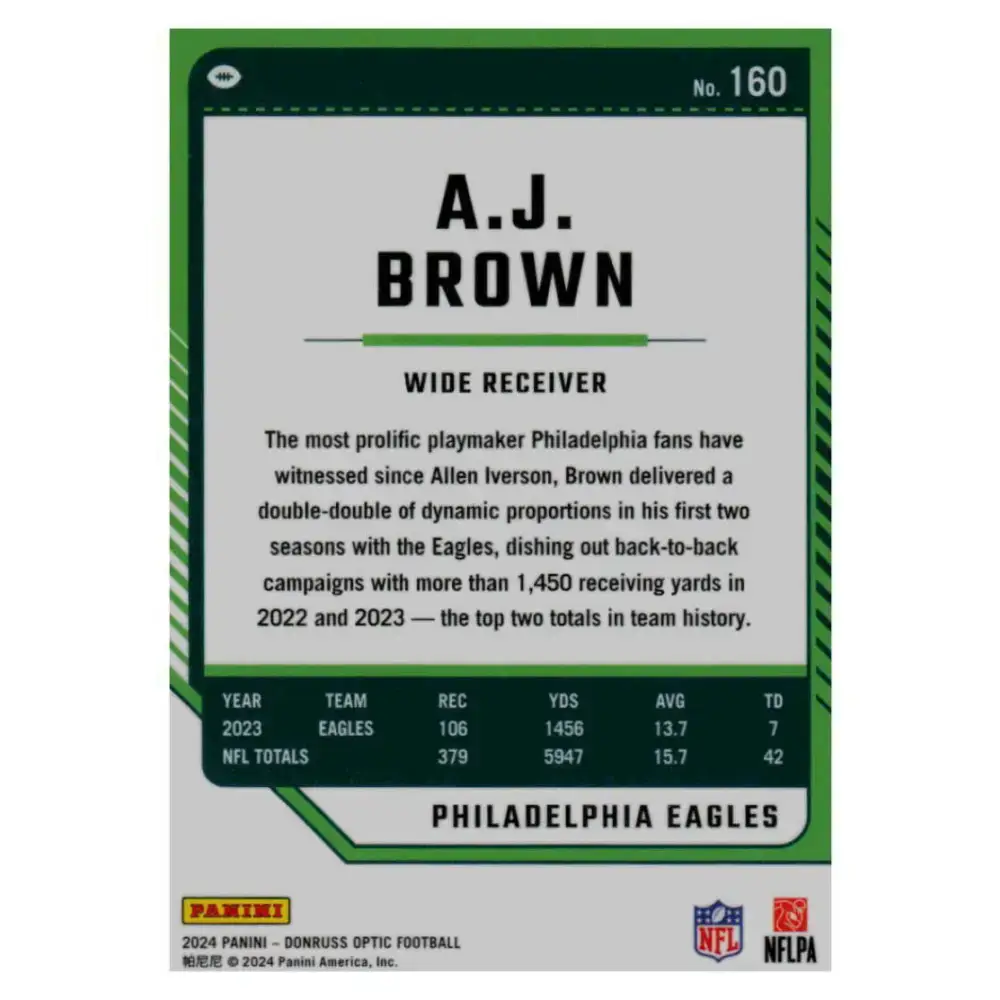 2024 Donruss Optic #160 A.J. Brown NM-MT Philadelphia Eagles Football Card - Football Card Single