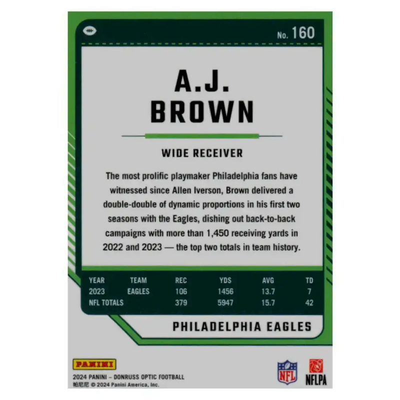 2024 Donruss Optic #160 A.J. Brown NM-MT Philadelphia Eagles Football Card - Football Card Single