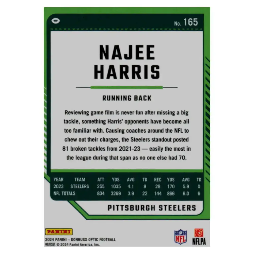 2024 Donruss Optic #165 Najee Harris NM-MT Pittsburgh Steelers Football Card - Football Card Single