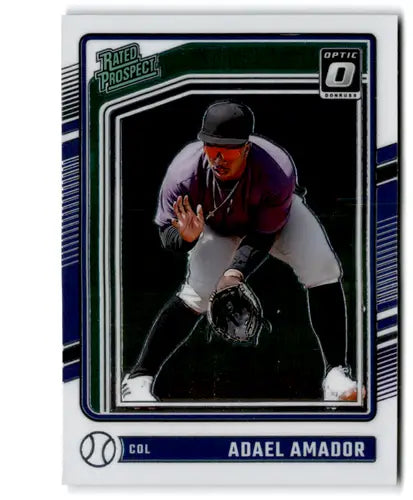 Baseball card featuring Adael Amador from 2024 Donruss Optic original gloss series