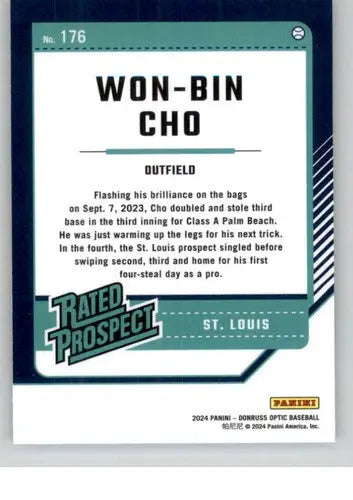 Won-Bin Cho baseball card from 2024 Donruss Optic Rookie Cardinals series