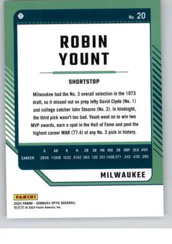 2024 Donruss Optic #20 Robin Yount NM-MT Brewers ID:74143 - Baseball Card Single
